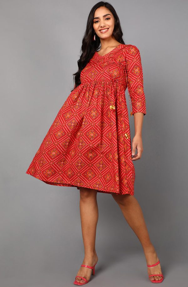 Red Cotton Rollisle Midi Dress