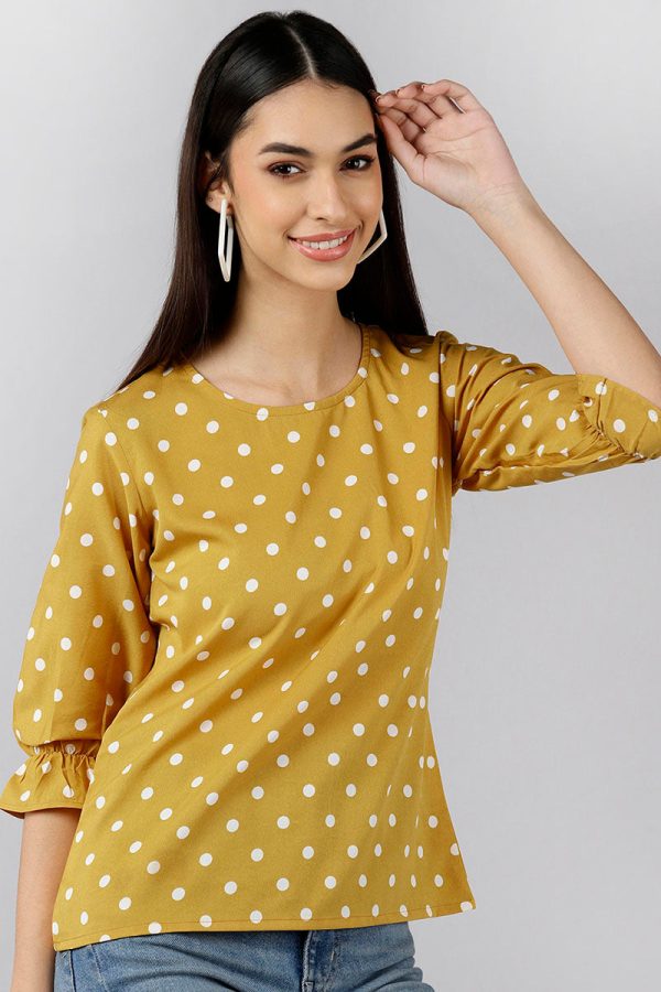 Mustard Poly Crepe Polka Dot Top